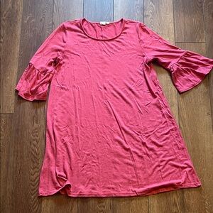 Gap Bell Sleeve Pink Ruffle Mini Dress Large Petite